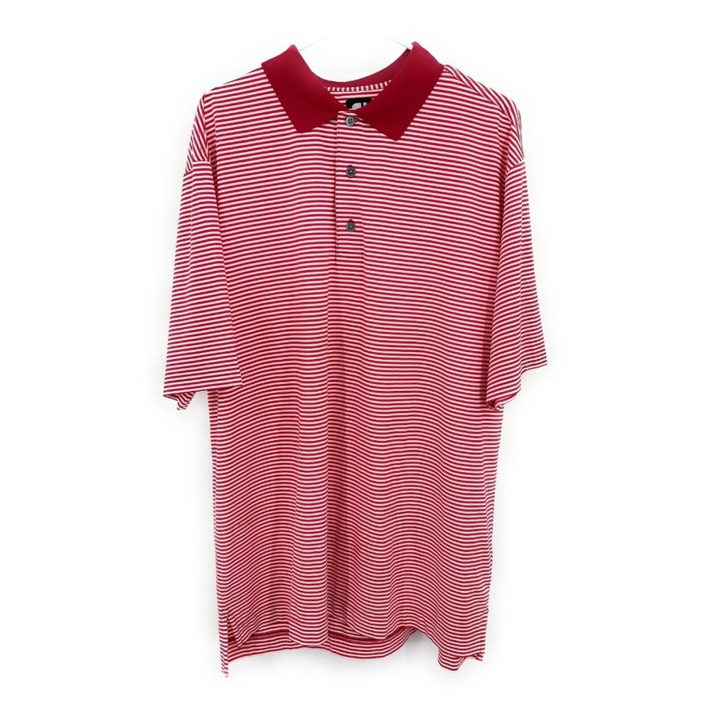 FootJoy Polo Shirt Mens L Red Striped FJ Golf Stretch - Picture 1 of 6